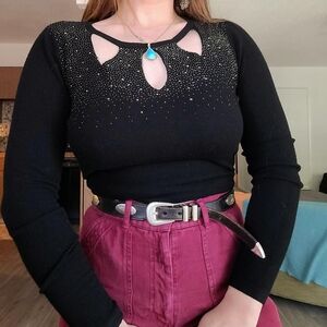 Stunning Soft Vintage Top With Rhinestones